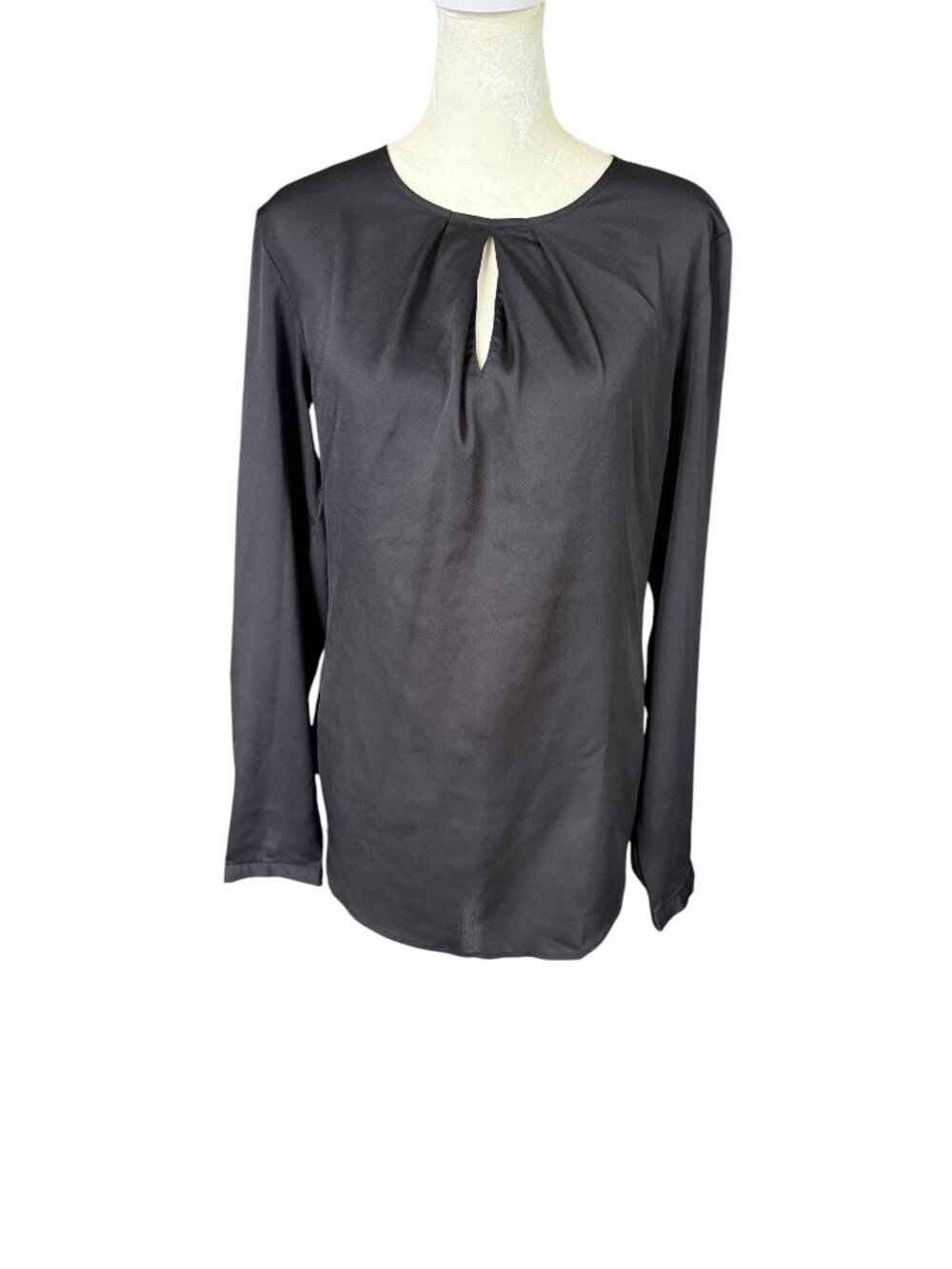 Ann Taylor black long sleeve sheer-like pullover blouse women's size small